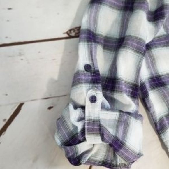 A.N.A Lightweight Purple Plaid Button Down Shirt - Picture 5 of 6